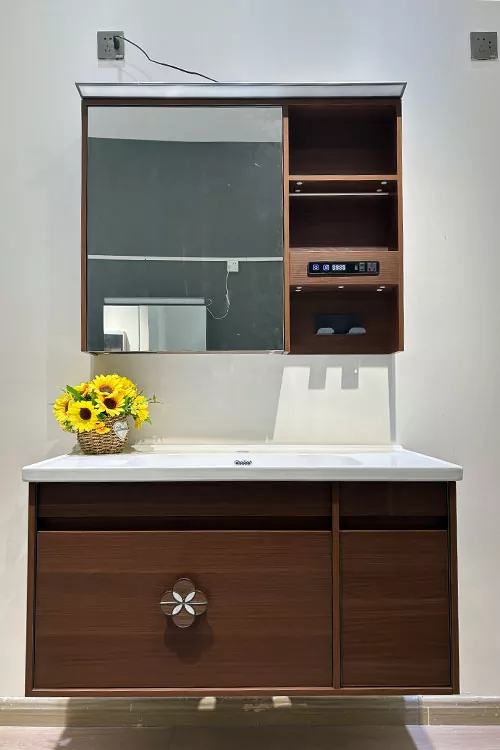 Multi-Layer Solid Wood Bathroom Vanity with Ceramic Basin